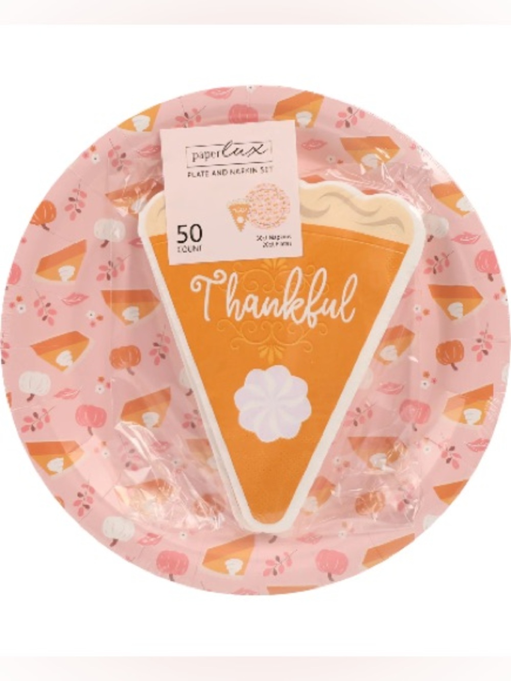 🍂 Thanksgiving Pink & Orange Pie 50 Count,30 Napkins,20 Plates 🎃